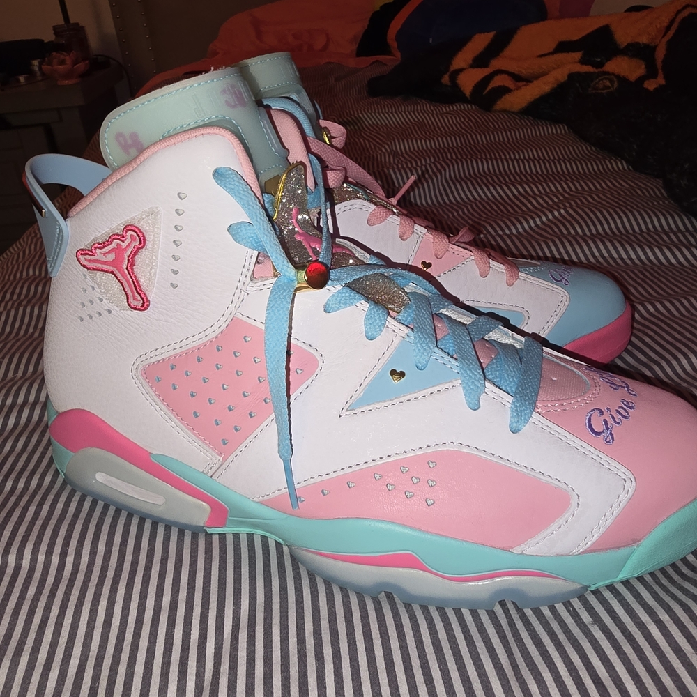 Jordan Pink and Blue Athletic Shoes